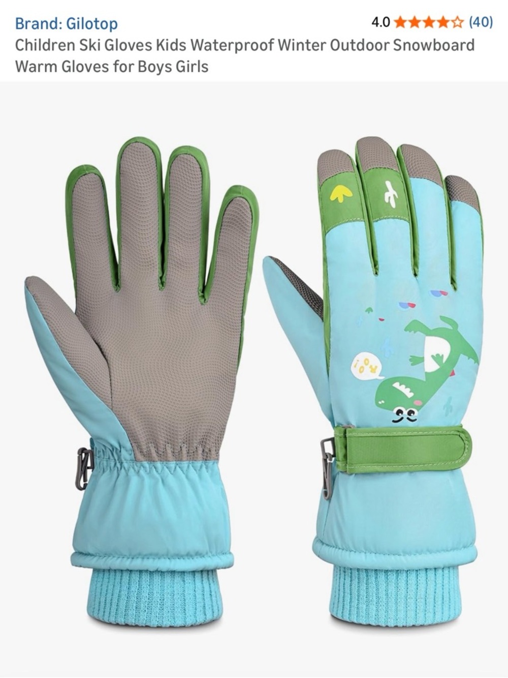 Big Kids Winter Ski Gloves - Light Blue & Green